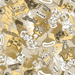 Abstract seamless comics monsters pattern. Colorful dude character repeat print. Grunge street art repeated ornament. © Kseniia Koval