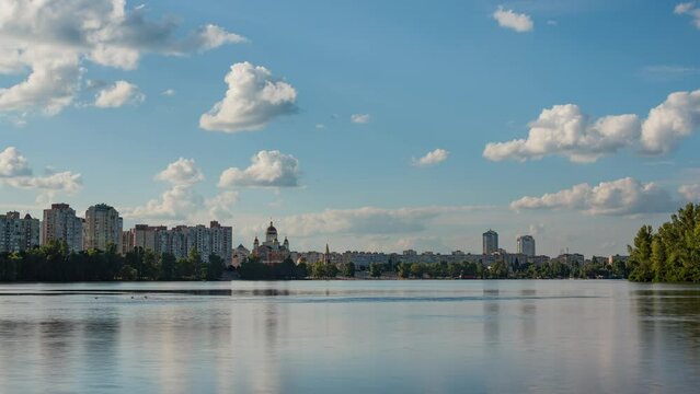 Bay of the Dnieper River near Obolon district in Kiev, timelapse