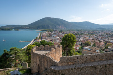 A view of the seaside town from Vonitsa Venetian Castle, Vonitsa. Greece.