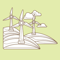 Go Green Technology Wind Energy Used Eco Friendly Cartoon Digital Stamp Outline