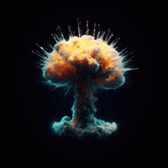 explosion from nuclear bomb, a cloud in the shape of a fire mushroom, on a black background