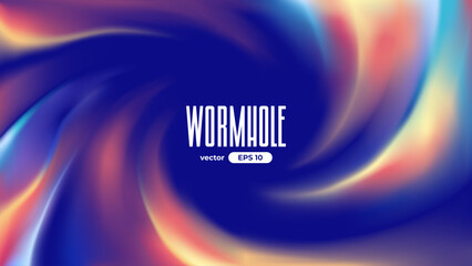 Wormhole background. Vector illustration eps10. Spiral hyperspace tunnel. Space portal for time traveling. Speed effect. Sky with clouds. Black hole vortex. Bright colors. Blue and red. Warp jump.