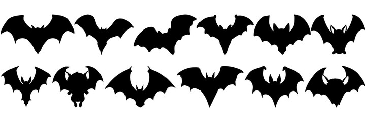 Bat silhouettes set, large pack of vector silhouette design, isolated white background