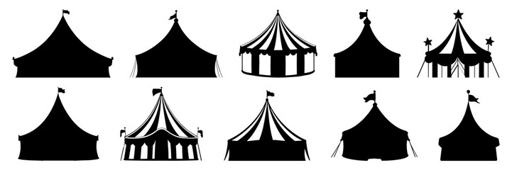 Circus silhouettes set, large pack of vector silhouette design, isolated white background - obrazy, fototapety, plakaty