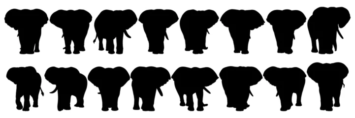 Fotobehang Elephant silhouettes set, large pack of vector silhouette design, isolated white background © FutureFFX