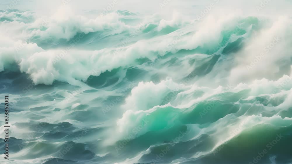 Poster a frothy sea of turquoise foam, bubbling and churning with a frothy texture, as if whipped into a fr