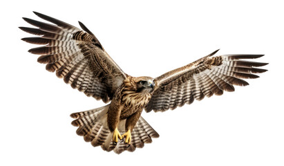 flying hawk with spread wings on transparent or white background - obrazy, fototapety, plakaty