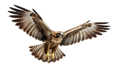 flying hawk with spread wings on transparent or white background