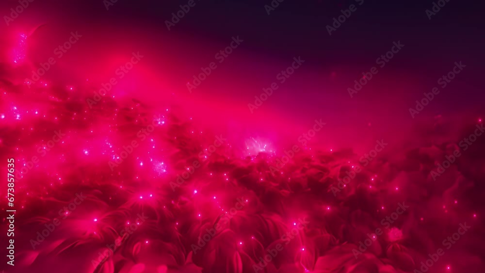 Poster a maroon swarm, a mass of tiny particles in constant, erratic motion, creating a pulsating, living e