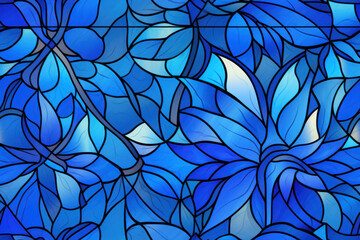 texture de motif de vitrail floral, motif répétable sans couture bleu 