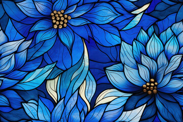 texture de motif de vitrail floral, motif répétable sans couture bleu 