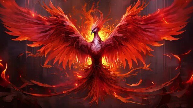 A magnificent crimson phoenix, rising from the ashes and commanding the attention of all with its fiery feathers.