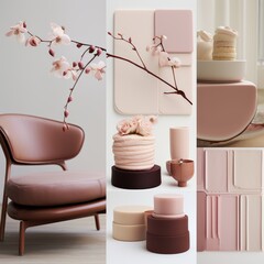 mood board of pink shades and desserts