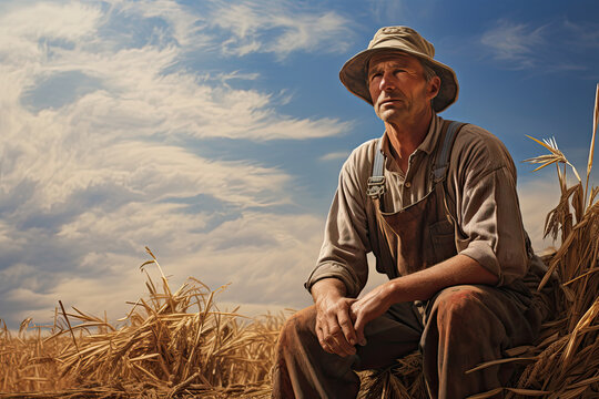 Portrait of a farmer looking out over a field