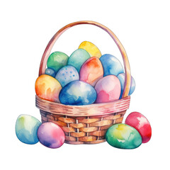 Fototapeta na wymiar Spring easter eggs in a basket isolated on white transparent background