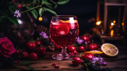 Obraz na płótnie Canvas Berry-apple red refreshing summer drink.