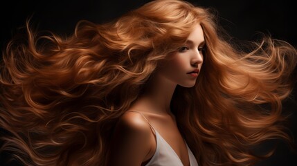 Obraz premium woman with long shiny curly hair ai generated