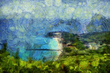 Fototapeta na wymiar The island beach landscape is an impressionist style painting.