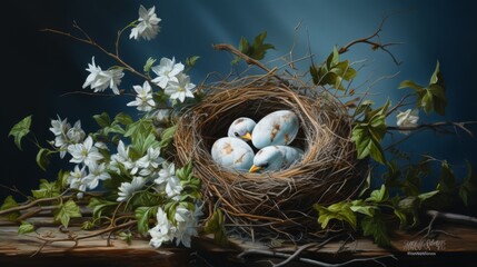 Naklejka na ściany i meble bird nest with eggs ai generated