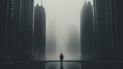 abstract city in thick fog