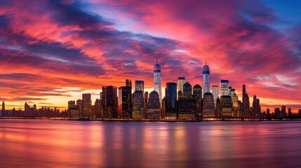 landscape of the city near the ocean against the backdrop of a beautiful sunset