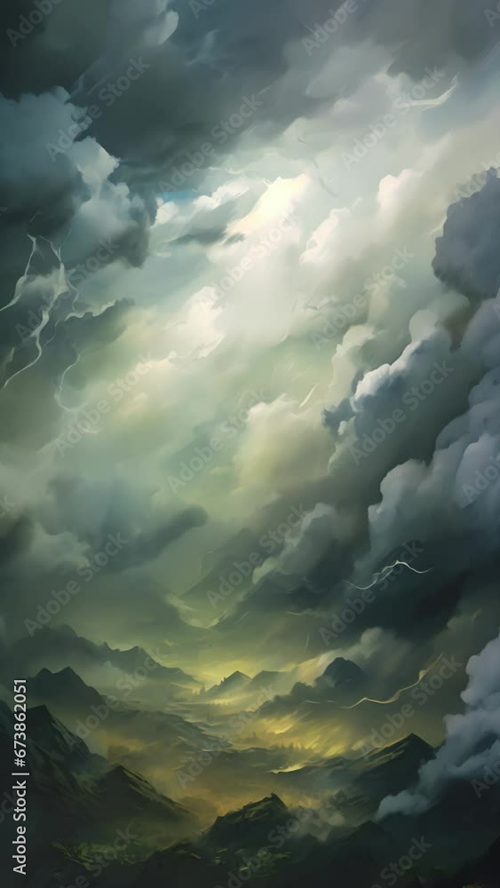 Poster a hazel storm, with dark clouds rolling in and flashes of lightning illuminating the sky. the wind h