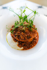 A meal in a restaurant