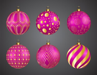 Obraz premium Pink christmas decoration balls with golden design