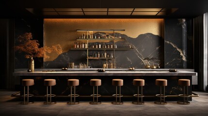 Luxury bar made of marble with yellow neon lighting - obrazy, fototapety, plakaty
