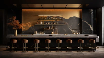 Tuinposter Luxury bar made of marble with yellow neon lighting © Terablete