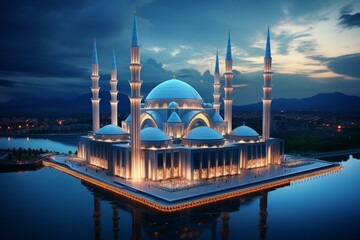 Stunning mosque surrounded by magnificent architecture. Generative AI