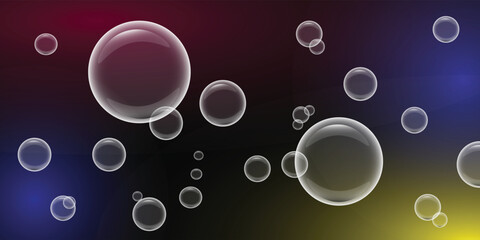 Realistic soap bubbles collection. Bubbles lie on a dark background. Flying soap bubbles, vector