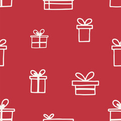 Gifts with bows. Doodle gift box background. Holiday doodle print