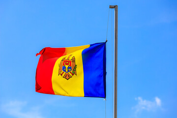 Flag of the state of the Republic of Moldova. Background with selective focus and copy space