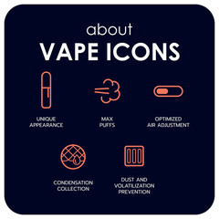 Vaping accessories line vector illustration Vape icons set Electronic cigarette sign