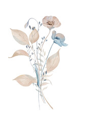 Watercolor winter bouquet of frozen dry flowers