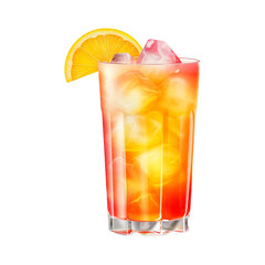 Glass of cola with ice and lemon isolated on white transparent background. Created with generative AI