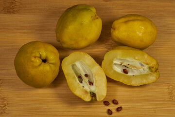 Quince is ripe in the garden. Quince (Latin Cydonia) is a monotypic genus of woody plants of the...