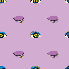 Abstract seamless pattern with eyes. Lashes repeat print. Beauty ornament with eye for girl textile, fashion clothes, wrapping paper.