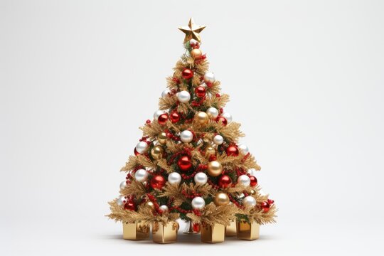 decorated christmas tree on white background