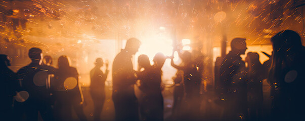 Fototapeta na wymiar blurred shining background people at party