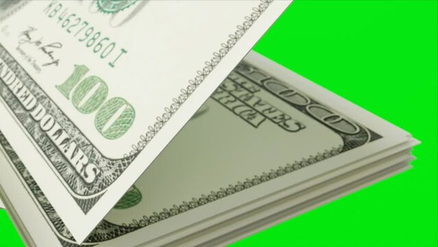 4k of money counting 100 us dollar paper money calculation with green screen background