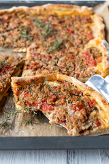 Meat pizza with spicy turkish ground beef topping