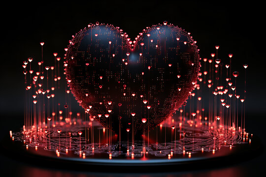 Heart shape with glowing red lights on dark stage