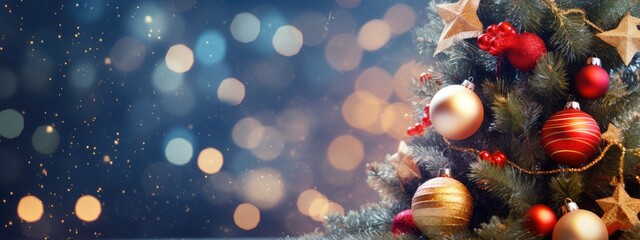 Obraz na płótnie Canvas Christmas Tree With Baubles And Blurred Shiny Lights