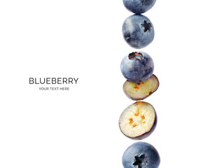 Creative layout made of blueberry on the white background. Flat lay. Food concept. Macro concept. 