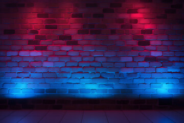 Dark neon blue pink brick wall with background