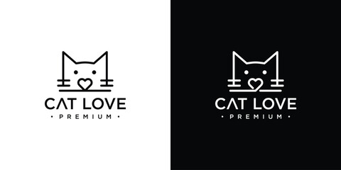 cat pet love logo designs. pet vector icon line art outline. - obrazy, fototapety, plakaty