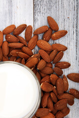 Alternative types of milks. Vegan substitute dairy milk. almond