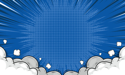 blue comic background with cartoon clouds © Asta Desain